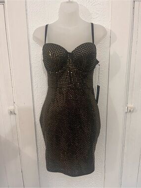 Haute Monde Black Mini Dress with Gold Sequin Dots